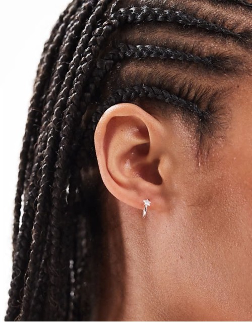 huggie hoop earrings with star in sterling silver