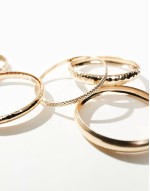pack of 6 bracelets in mixed hammered design in gold tone