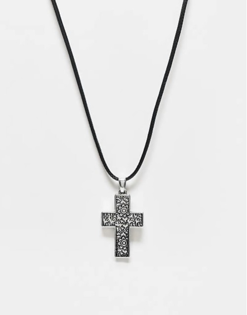 unisex pretty silver cross on cord necklace