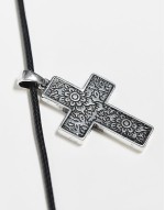 unisex pretty silver cross on cord necklace