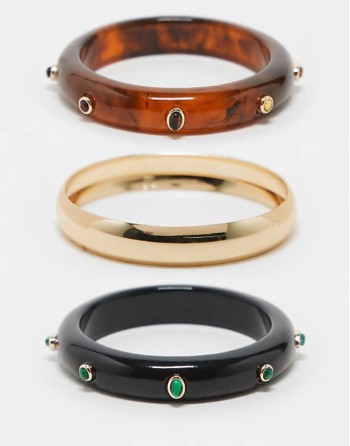 Limited Edition pack of 3 resin bangles with embellished detail in multi