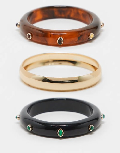 Limited Edition pack of 3 resin bangles with embellished detail in multi