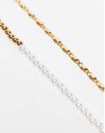 14k gold plated pack of 2 anklets with faux pearl  and fine chain design in gold tone